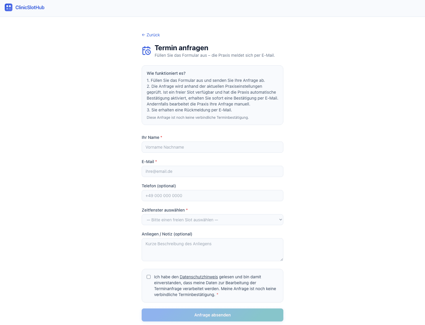 Booking form